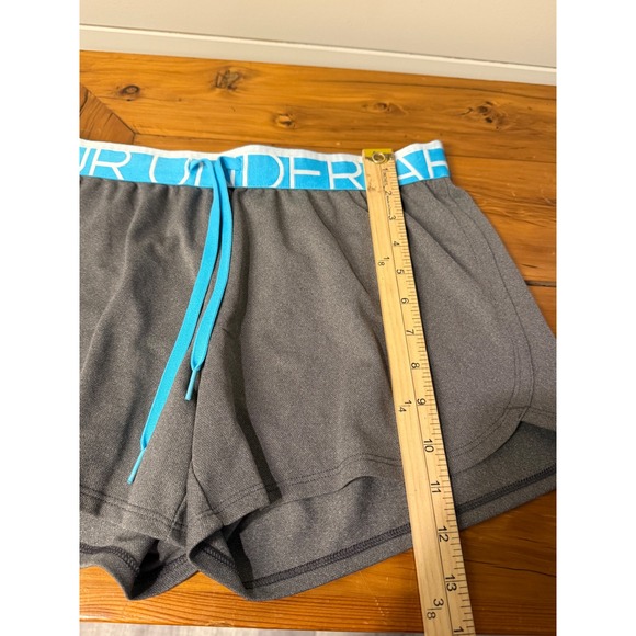 Under Armour Women's Gray Athletic Shorts Blue Waistband Drawstring Size Medium - Picture 4 of 7